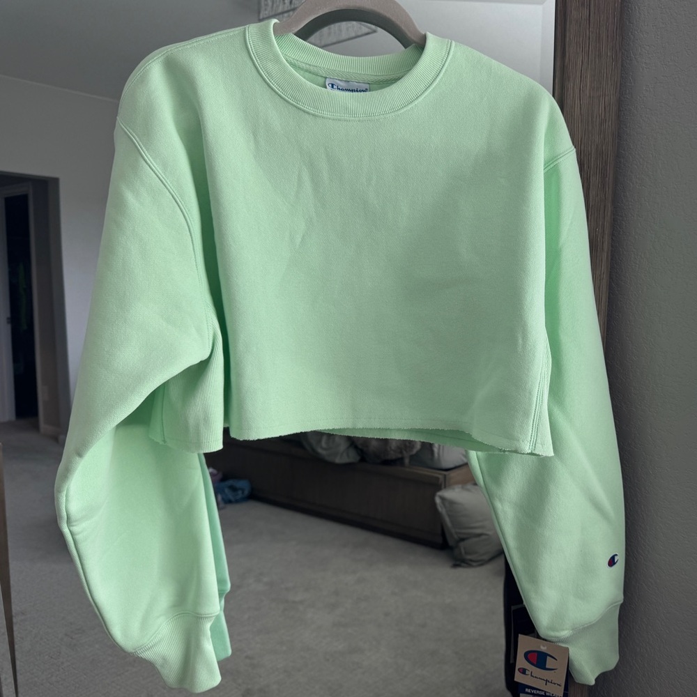 Champion Green Boxy Cropped Hoodie